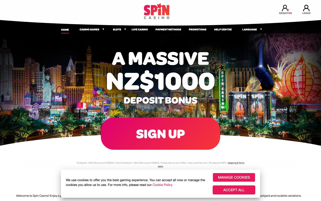 Spin Casino homepage preview